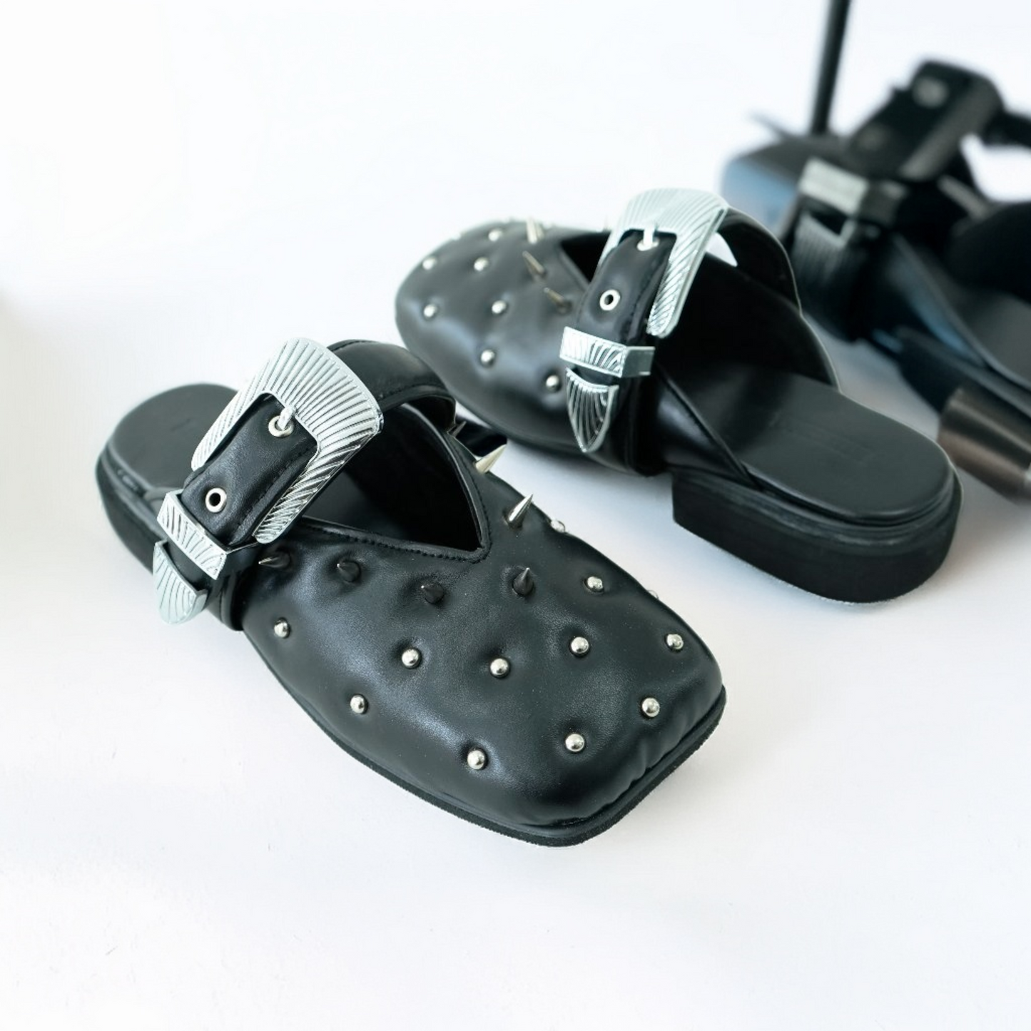 Gaye Studded Buckle Mules