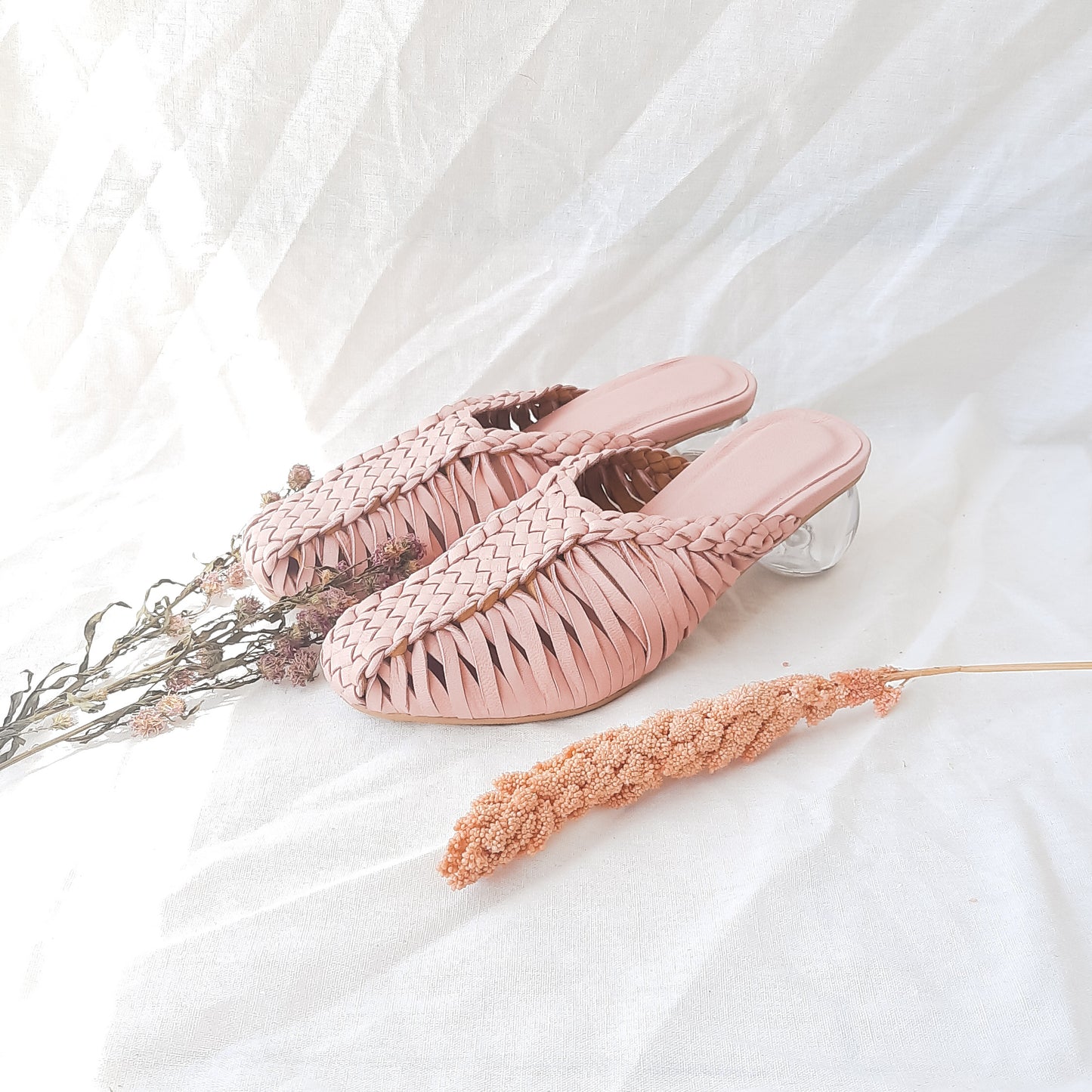 Freya Handwoven Mules Heels ( clear heels )